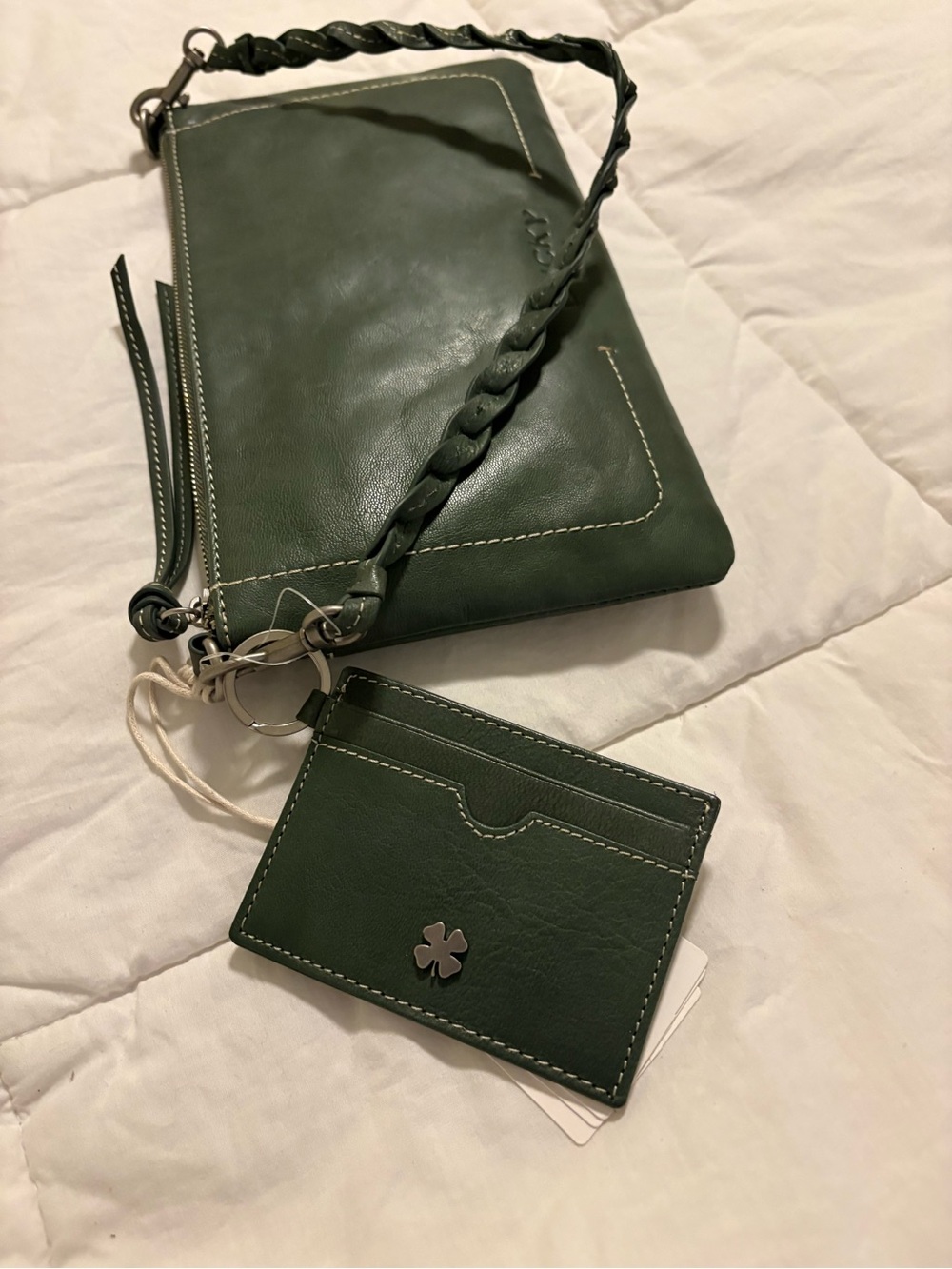 Lucky Brand Forest Green Leather small shoulder bag with Card Holder
